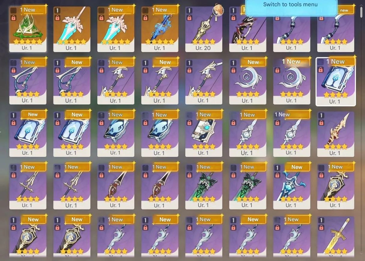 GI1400 C2 Nefer + Furina With Signature Weapons, High 5-Star Weapon Inventory 